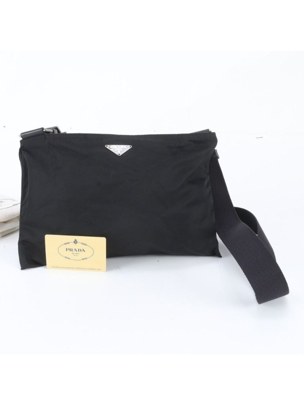 Prada Triangle Logo Tessuto Nylon Leather Shoulder Bag